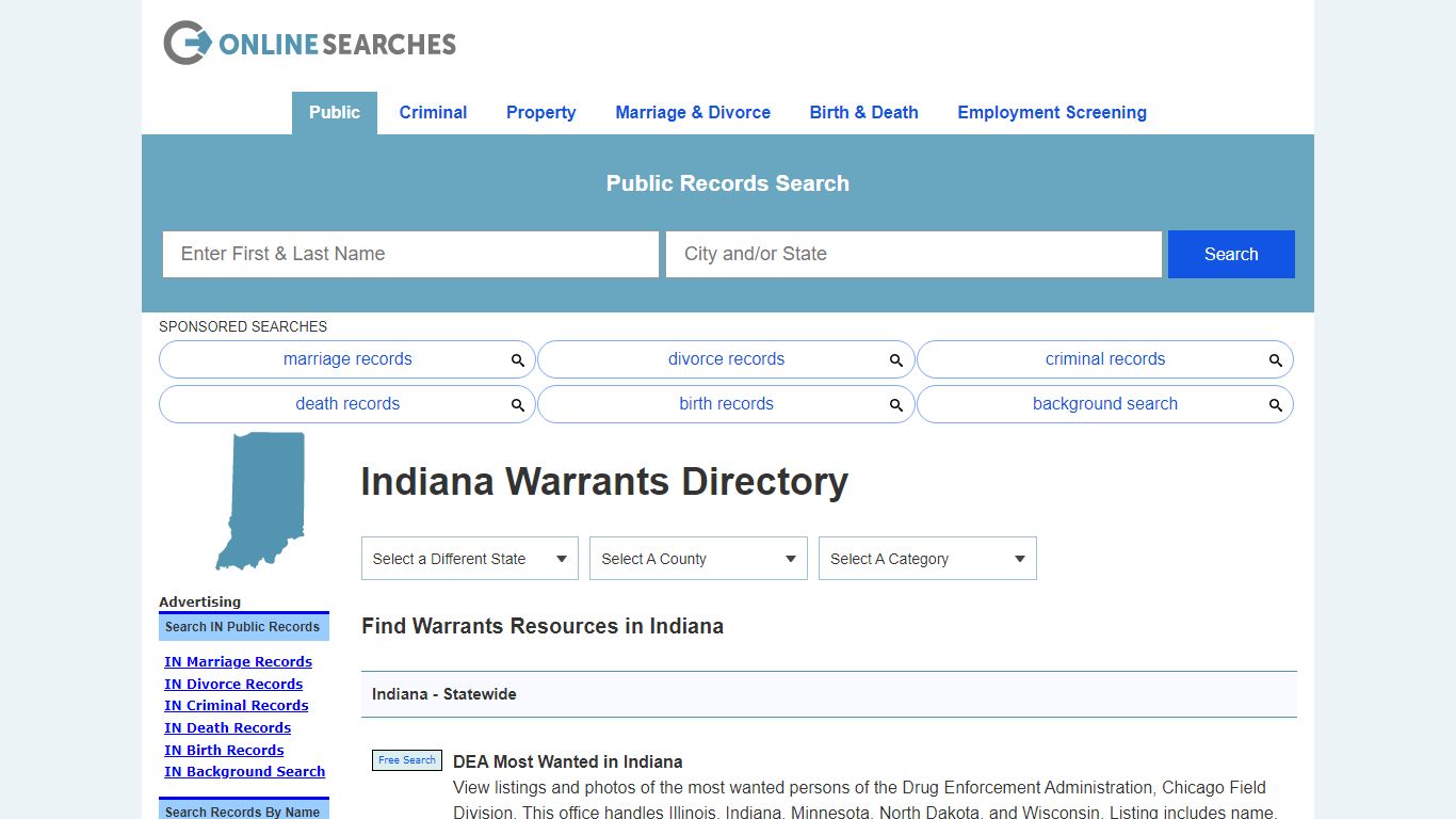 Indiana Warrants Search Directory - OnlineSearches.com